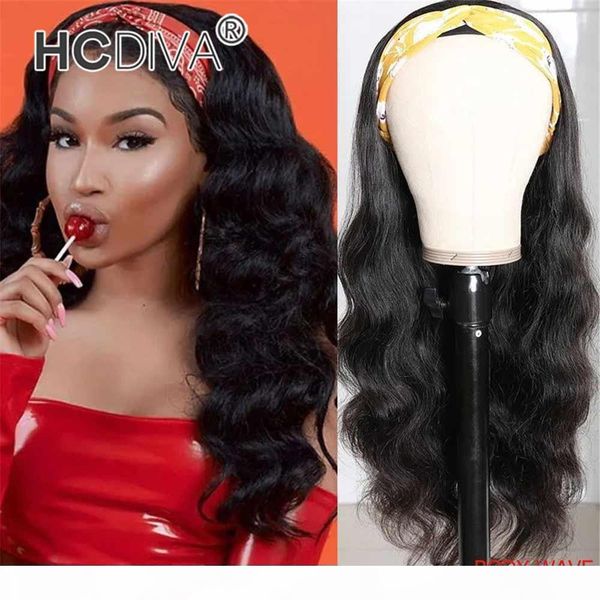 

headband wig 100% human hair scarf wig remy brazilian straight body curly for african american women affordable headband wig beginner cheap, Black;brown