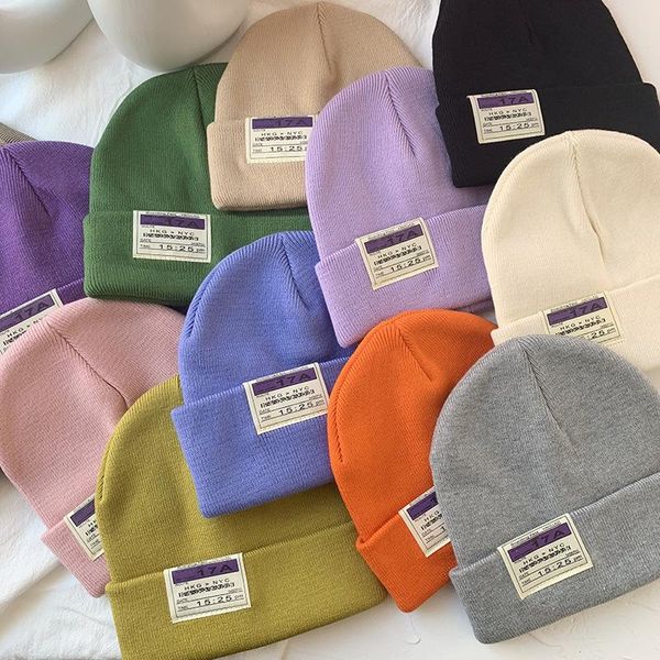 

beanie/skull caps candy color warm woolen hat solid tide high-density korean version knitted autumn and winter labeling letter female, Blue;gray