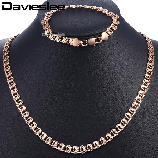 

davieslee rose gold bracelet neckalce set for women men curb cuban snail chain jewelry sets wholesale jewelry 2021 7.5mm dgs63, Silver