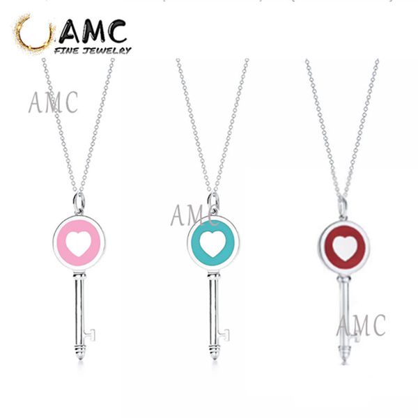 

tf100% real 925 sterling silver original 925 prata esterlina clássico chave colar pingente moda diy colar pingente menina jóias presente