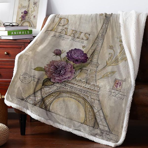 

eiffel tower flowers butterfly fleece blanket warm cashmere blanket office sofa supplies blankets for beds