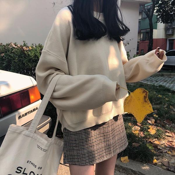 

6 colors korean solid color knitted sweaters women basic long sleeve loose front short back long sweater female x959, White;black
