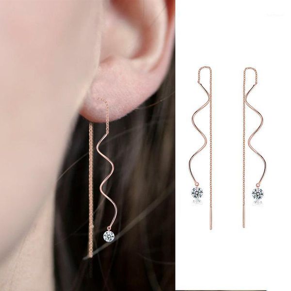 

simple spiral ear line earrings for women + cubic zirconia rose gold color fashion earings jewelry xmas gift kc1701, Silver