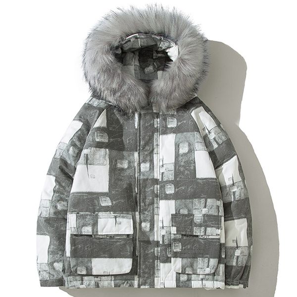 

puffer jacket mens winter jacket big fur collar hooded thick coat men parkas down jacket cotton inside warm men oversized coats c1212, Black