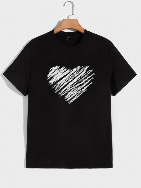 

men heart print round neck t-shirt 20ea#, White;black