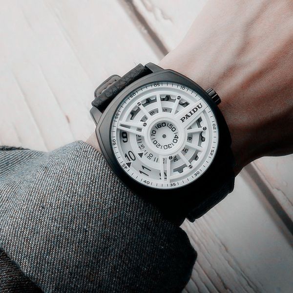

Punk style European and American boys' new concept watch trendy men's fashion watch versatile large dial belt quartz watch, Slivery;brown