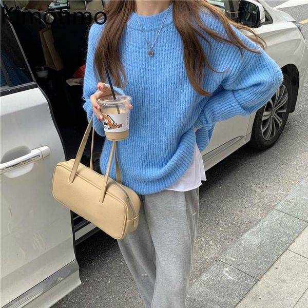 

women's sweaters kimotimo knitted sweater women long sleeve solid pullover korean fashion high street loose casual autumn kawaii, White;black