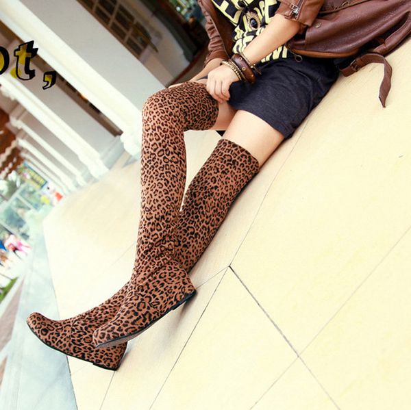 

luxurious design over the knee leopard boots women's shoes leopard boots above the knee shoes in the spring and autumn . xz-016, Black