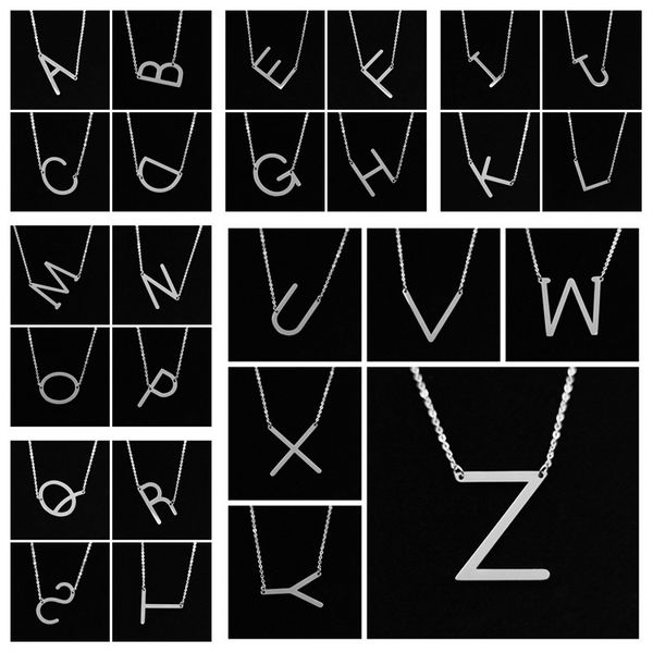 

letter fashion sideways personalized a-z name initial gold silver plated stainless steel necklace pendant for w