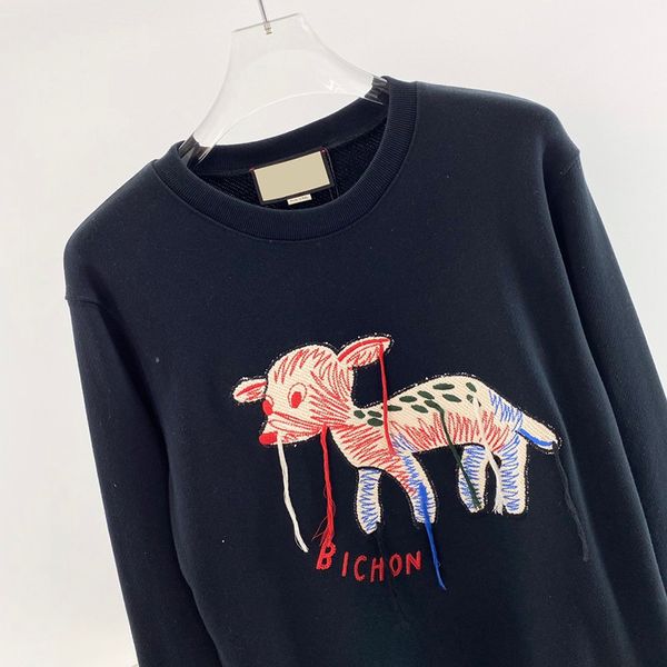 

crew men italy europe jumper tassels embroidery lamb hoodie casual cotton street winter women neck autumn sweatshirt unique gbncb, Black