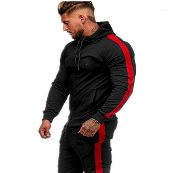 

running jackets sport hoodies men gym cycling training workout sportswear with pockets zippers size 3xl1, Black;red