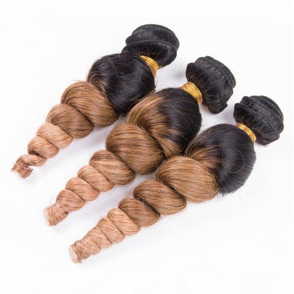

black brown and honey blonde ombre brazilian human hair weave extensions loose wave #1b 4 27 three tone ombre virgin hair bundles deals