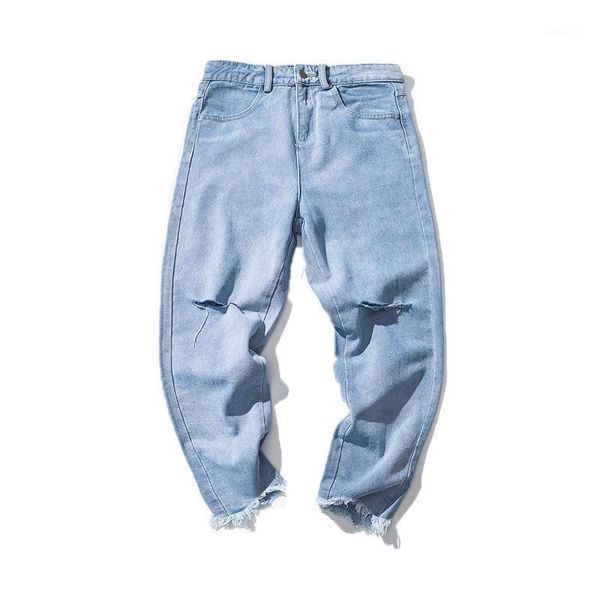 

wholesale 2020 fashion casual korean trend men's ripped hole jeans students casual wild spring hip hop streetwear denim pants1, Blue
