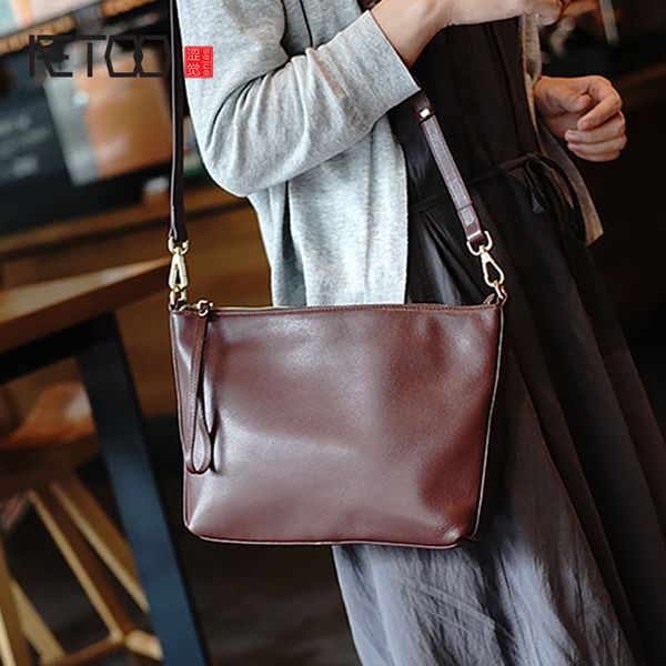 

aetoo soft leather simple one-shoulder women's bag, large-capacity casual hundred with stiletto bag, vintage leather handbag