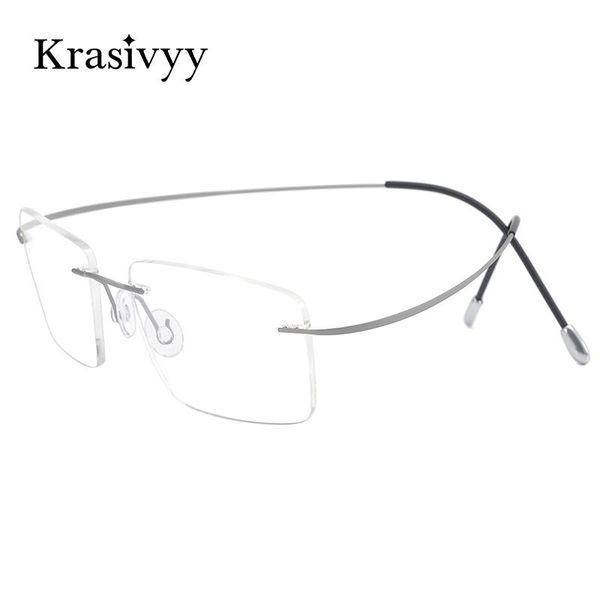 

Krasivyy Rimless Glasses Frame Men Pure Titanium Optical Prescription Eyeglasses Male 2020 New Myopia Korean Square Eyewear, Black