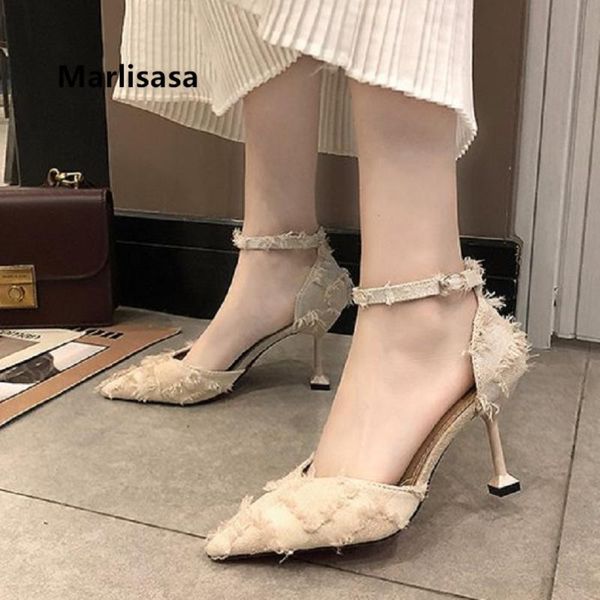 

dress shoes marlisasa women cute sweet comfortable buckle strap high heel lady fashion beige party mujer tacones altos f5260, Black