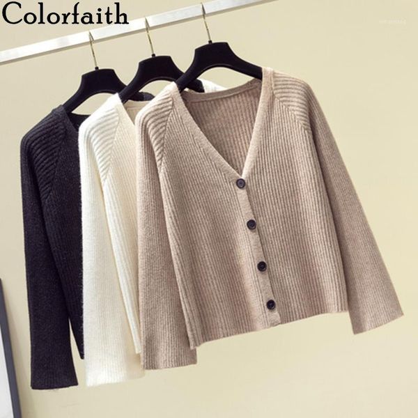 

women's knits & tees colorfaith 2021 autumn winter women sweaters single breasted button knitting korean style minimalist cardigans sw, White