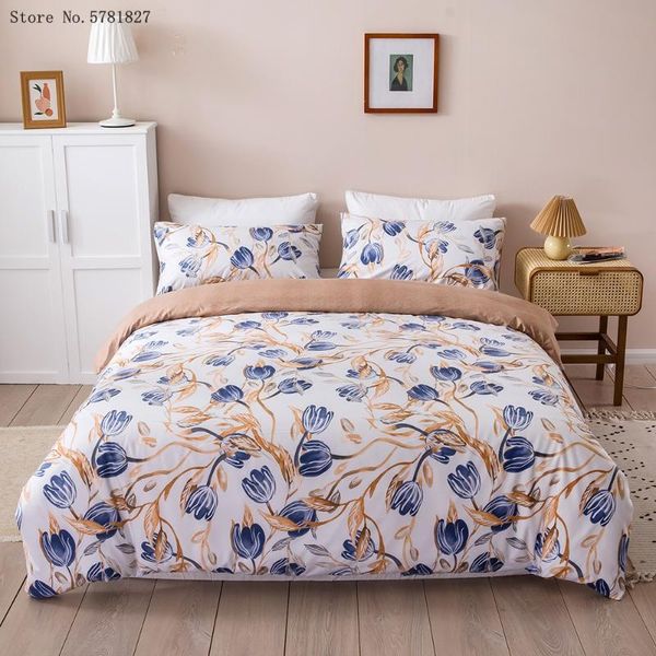 

bedding sets 2/3 pieces flowers leaves set 3d print yellow and blue duvet cover home textile bed luxury quilt
