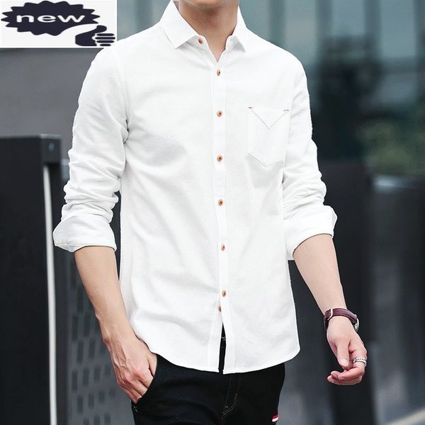 

spring new brand mens smart casual shirts slim fit long sleeve single breasted solid korean style turn down collar c1210, White;black