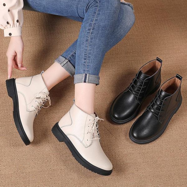 

ladies genuine leather shoes for women autumn winter ankle oxford boots female lace up rubber boots women platform, Black