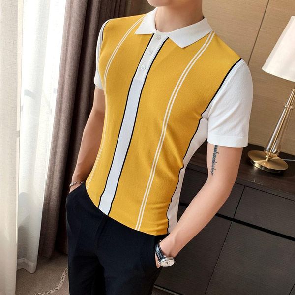 

british style short sleeve men shirt summer contrast color slim fit knitted shirt men casual turn down collar polos, White;black