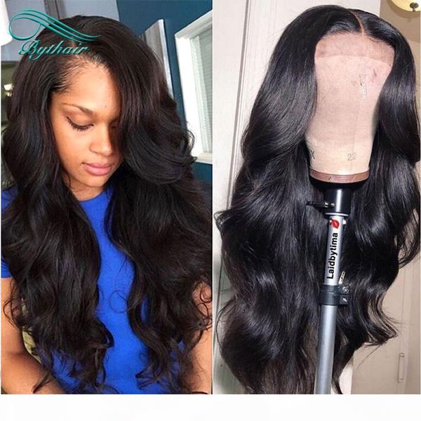 

big wavy human hair wigs bleached knots full lace wigs brazilian virgin hair lace front wigs pre plucked hairline bythair, Black;brown