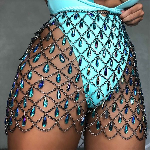 

bling metal body chain diamonds skirt women besummer beach hollow colorful gem queen crystal nightclub party skirts hl t200507, Slivery;golden