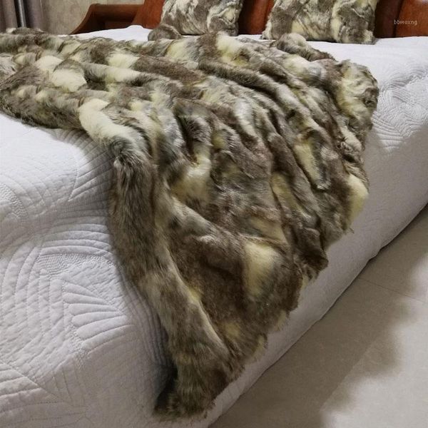 

faux fur striped sofa blanket american long blanket1