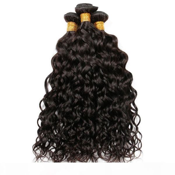 

9a brazilian indian malaysian peruvian water wave virgin human hair weaves bundles wet and wavy remy human hair extensions natural color, Black