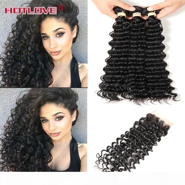 

ove hair company malaysian deep wave 3 bundles with closure wet and wavy virgin malaysian hair 3 bundles and closure human hair, Black;brown