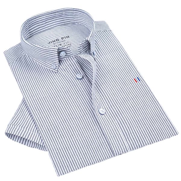 

2021 new brand summer men's striped short-sleeved casual shirt oxford spinning 100% cotton cwre, White;black