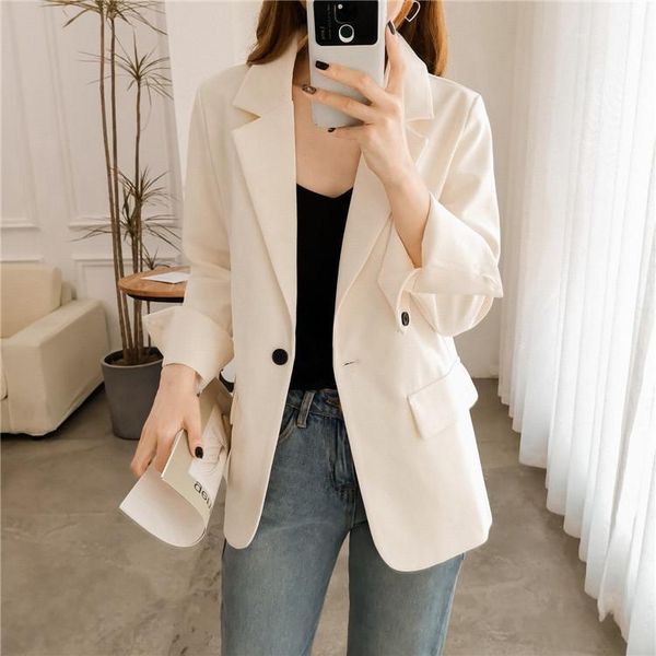 

women elegant blazer long sleeve double breasted jacket casual female 2020 plus size lady office suit blazer outwear coat s02711, White;black