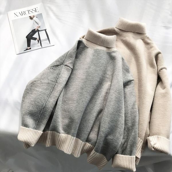 

oversized turtleneck sweater women loose pullovers winter thick warm knit high neck color block soft jumper large knitwear, White;black