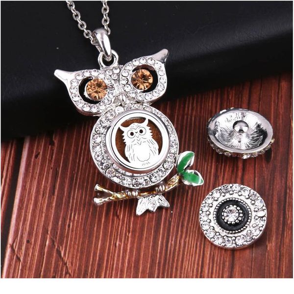 

boom life new owl rhinestone snap jewelry buttons necklaces link chain 60cm with crystal pendant fit 18mm snaps bbyslt, Silver