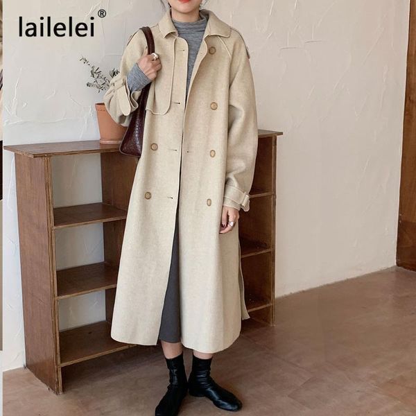 

western style restoring ancient ways will show white double-sided cashmere coat manual long warm coat, Black