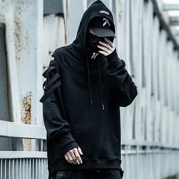 

aprilmomo tactical function harajuku hoodie men embroidery ninja streetwear hoodie sweatshirt man cotton pullover outwear 201127, Black