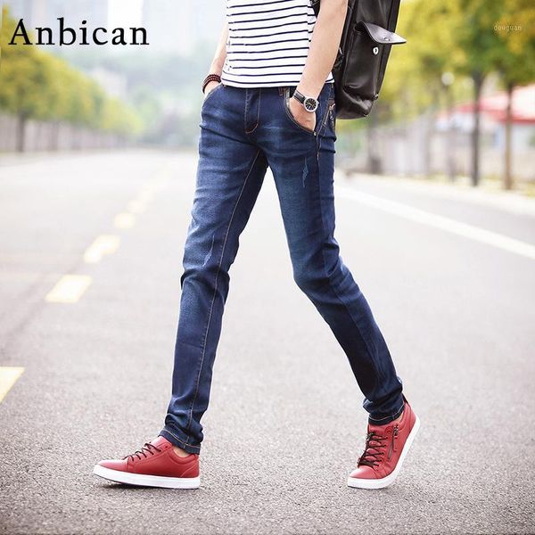 

anbican 2020 spring fashion slim jeans men full length straight pockets stretch jeans brand new male skinny size 27-361, Blue