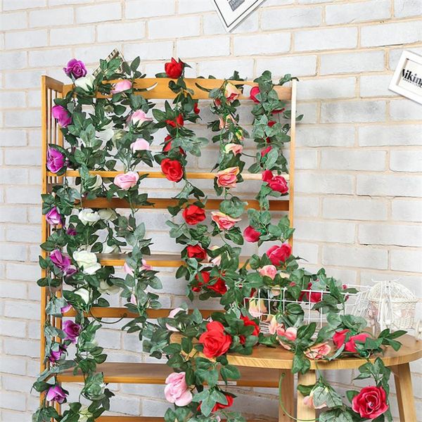 

decorative flowers & wreaths 16/13 heads rose vine artificial fake plant leaves garland rattan wedding wall decoration