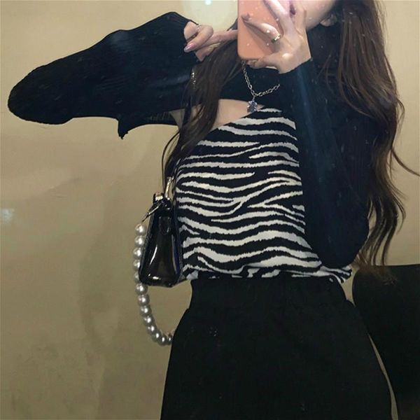 

sleeve leopard stripe sweater women pullover long y2k streetwear designer female korean style 2020 autumn, White;black