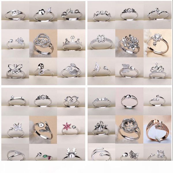

diy 925 silver pearl ring settings sliver plated rings settings 35 styles diy rings adjustable size jewelry settings christmas gift jewelry, Slivery;crystal