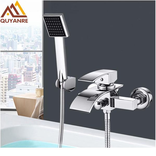 

куянр chrome waterfall waterful faucet настенный монтаж водопад горячая холодная вода смеситель для ванны душевой кран нажмите robinet b wmt