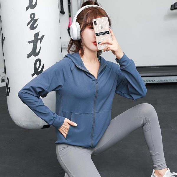 

yoga outfits loose sports jacket women's hooded handsome zipper cardigan running fast dry fitness long sleeve autumn and winter, White;red