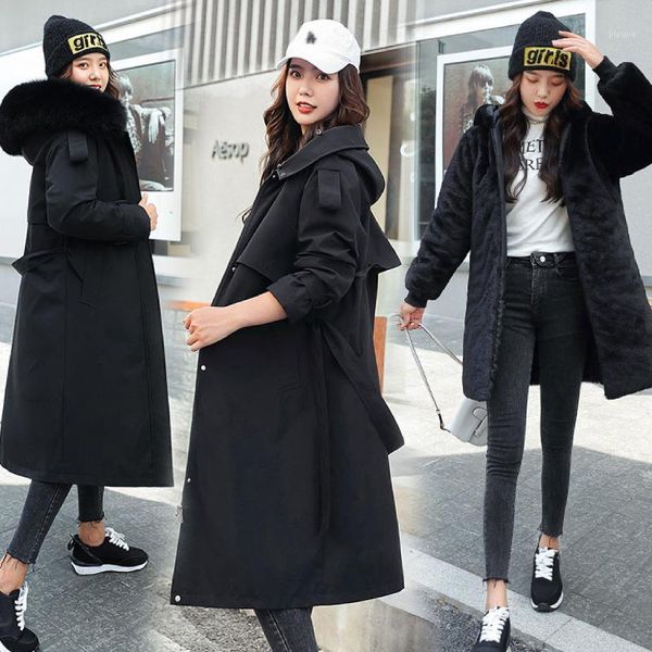 

2021 women winter hooded warm parkas coat plus size cotton padded jacket female long parka womens wadded jaqueta feminina1, Black