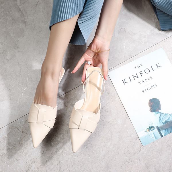 

2021 new decorative cross-belt pointed semi-high heels baoba feminine shoes qiax, Black