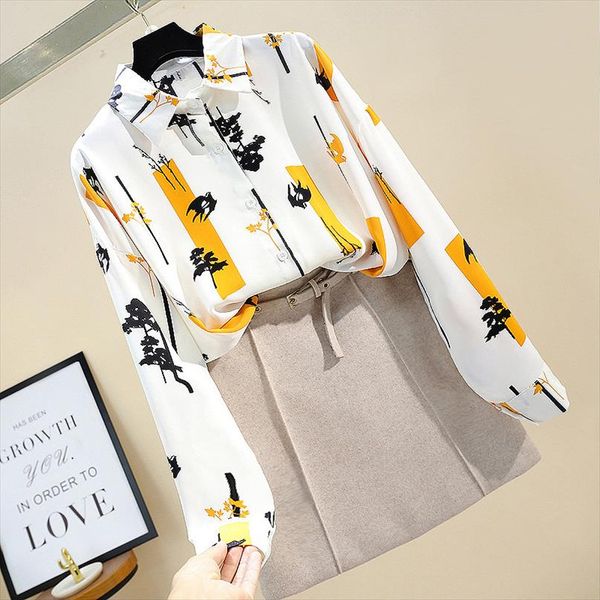 

spring autumn womens long sleeve shirt korean retro wild contrast shirt women office lady lapel long sleeve gd268, White