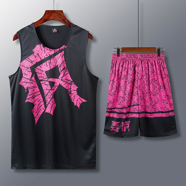 

basketball jersey set reversed basketball uniform men printed sports suit training shirt shorts lj201125, Gray