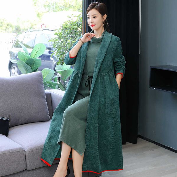 

hanzangl women's winter coat 2020 new style loose large size literary retro knee-length long-sleeved corduroy jacket, Tan;black