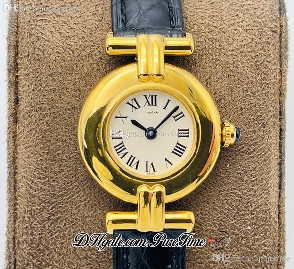 

yydf elegant must ladies vermeil vintage swiss quartz womens watch 18k yellow gold white dial black roman black leather strap watches super, Slivery;brown