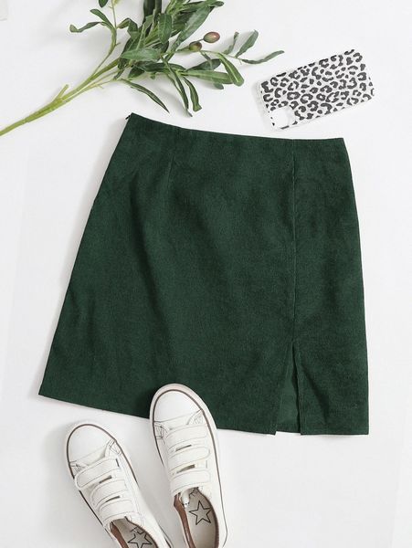 

split hem corduroy mini skirt i4jm#, Black