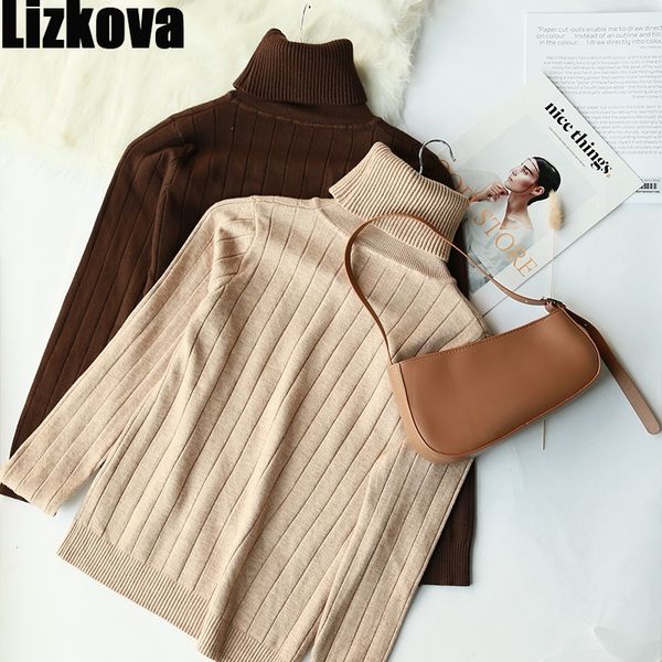 

lizkova white turtleneck slim sweater women ribbed long sleeve soft knitted pullover autumn y200910, White;black